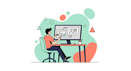 Illustrative depiction of a remote worker designing on a computer at home or office