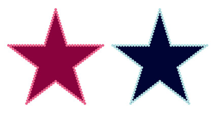 Two stylized stars, one in maroon and one in navy, outlined with circles, on black