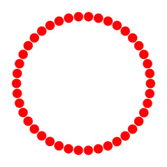 A geometric arrangement of vibrant red circles creating a circular frame on black.
