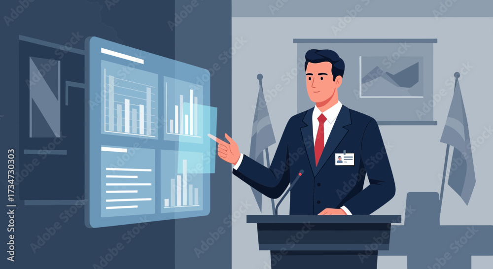 Wall mural professional presentation with data visualization using advanced touch screen technology