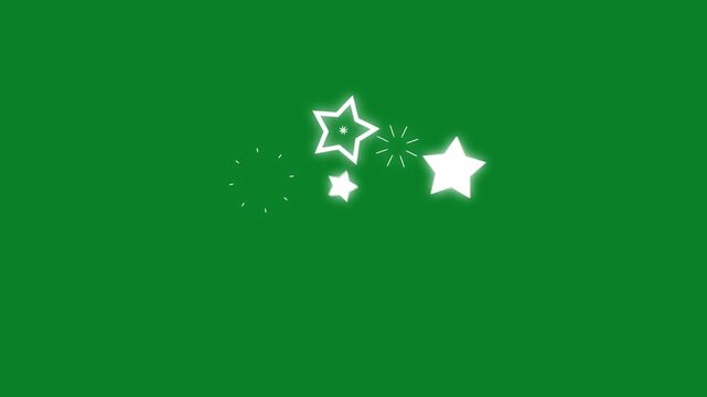 Blast sparkling fireworks and 2D star twinkle animation, doodle cartoon blinking stars glowing shine sparkle trail with transparent alpha channel, 4K motion.