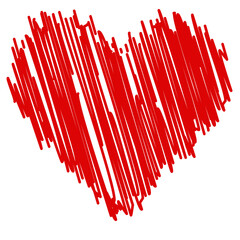 A vibrant red heart is formed by energetic scribbles on a stark black background.