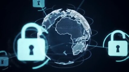 Digital globe surrounded by padlocks, symbolizing global cybersecurity and data protection efforts - Powered by Adobe