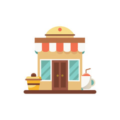 Obraz premium Cute Coffee Shop or Cafe Building Illustration with Drinks Available