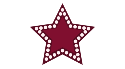 Burgundy five-pointed star is outlined with white dots and against a black backdrop.