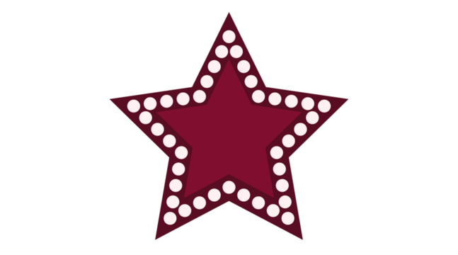 Burgundy five-pointed star is outlined with white dots and against a black backdrop. - Powered by Adobe
