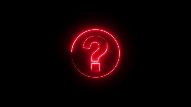 Neon question mark icon animation glowing neon red color confusion mark quiz help discussion circle with sign symbol black background