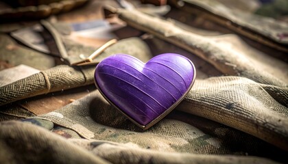 Purple Heart on Camouflage Fabric Romantic Sentiment