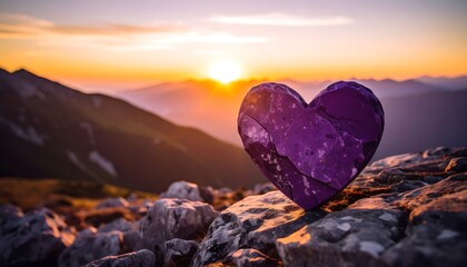 Purple Heart on Mountain Top at Sunset with Dramatic Landscape