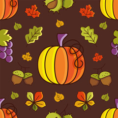 Dark Fall Harvest Vector Seamless Pattern