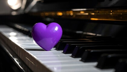 Purple Heart Resting on Piano Keys Musical Instrument Close Up