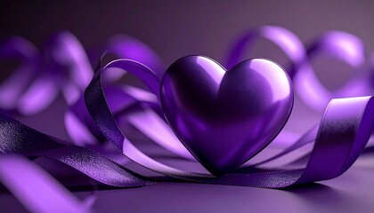 Purple Heart with Swirling Ribbon on Dark Background