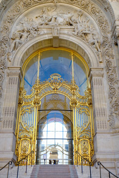 Paris, France, Europe. Beautiful gilded gates at the entry of the Petit Palais in Paris. 