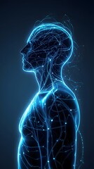 Abstract digital human silhouette with neural network connections