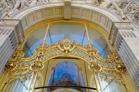 Paris, France, Europe. Beautiful gilded gates at the entry of the Petit Palais in Paris. 