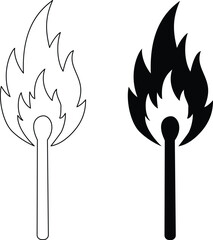 Two matches with burning flames one outline and one black silhouette