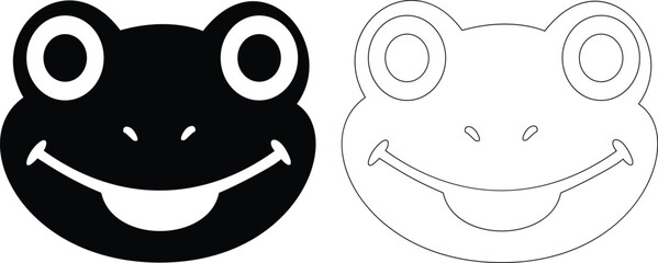 Obraz premium Two stylized frog faces one black silhouette and one outline drawing silhouette