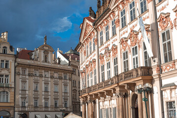 Kinsky palace is standing tall in Old Town square in Prague, Czech Republic