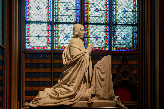 Paris, France. Europe Restored stone sculptures of saints and biblical figures inside Notre Dame Cathedral.