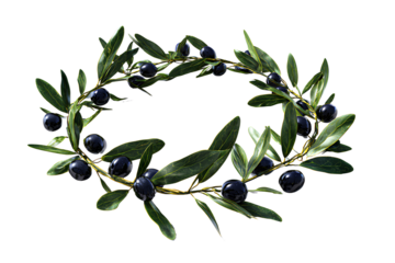 Multiple olive branches arranged in a circular pattern, isolated on transparent background.