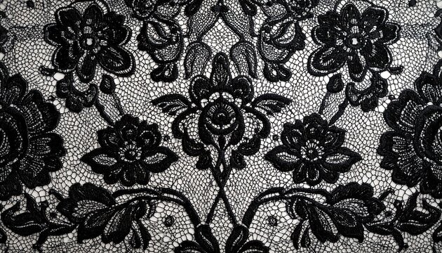 Elegant Black Lace Fabric Pattern Background.