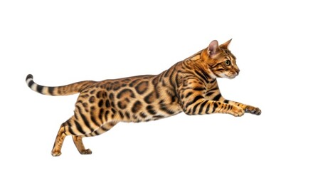 Bengal cat leaping on isolated on white background