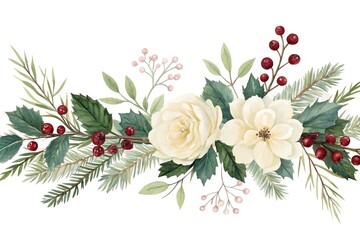 Winter Floral Arrangement with Cream Roses and Red Berries stock photo