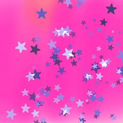 Colorful star confetti scattered on a pink background  