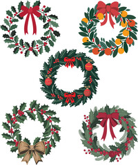 Festive christmas wreath with holly and berries decoration