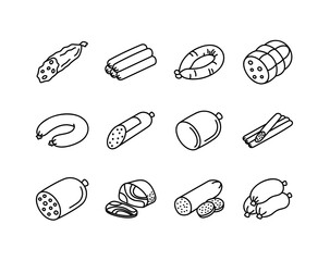 Sausage Products Vector Outline Icon Set © nasik