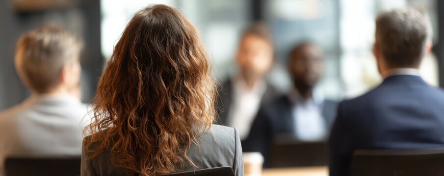 A diverse group of young professionals attentively listens to a speaker in a modern conference room, engaged in a collaborative training session at a corporate meeting. - Powered by Adobe