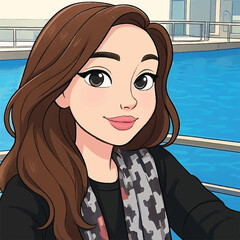 
beautiful girl portrait. Vector portrait of a pretty young girl of European appearance with clear skin and long brown hair. Portrait of a beautiful young woman. Vector flat fashion illustration.