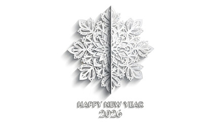 Intricate white snowflake illustration symbolizes winter holidays and the arrival of a new year.