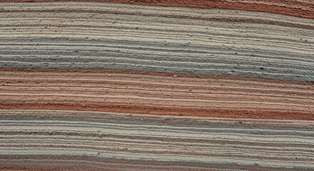 Close-up of layered sedimentary rock with distinct horizontal bands of color layers