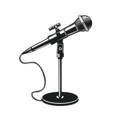 Naklejka premium Retro Style Microphone on Stand, Graphic Illustration, Sound Recording Equipment