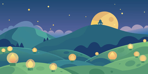 landscape with moon and stars