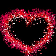 Heart shape made of colorful heart bokeh on black background  