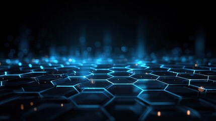 Fototapeta premium A black and blue hexagonal background featuring numerous hexagons throughout its interior