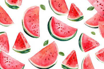 Juicy Red Watermelon Slices Watercolor Pattern on a Blank Layer