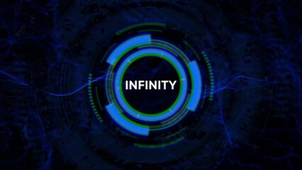 Abstract Infinity Interface with Glowing Blue and Green Concentric Circles and Text endless eternal