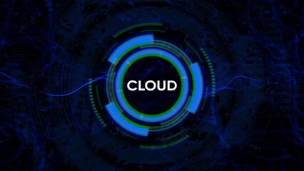 Cloud Computing Interface with Glowing Blue and Green Rings and Abstract Digital Patterns data technology
