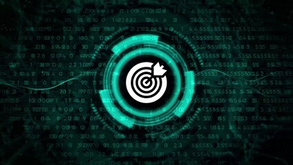 Digital target icon with data streams and binary code background dart bullseye