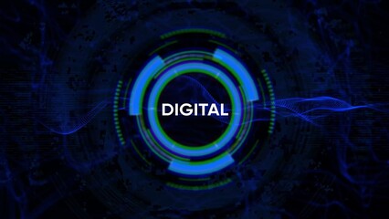 Futuristic Digital HUD Circle Interface with the word DIGITAL in the center future technology