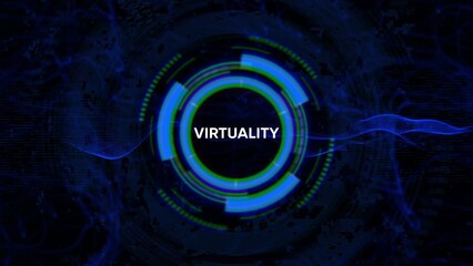 Futuristic Digital HUD Interface with Virtuality Text and Blue Green Glow image photo