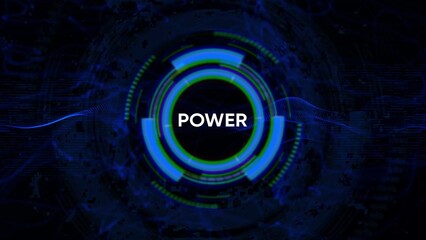 Futuristic Power Interface with Glowing Blue and Green Concentric Circles and Text energy electricity