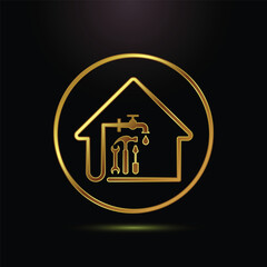 Golden Plumbing and Home Repair Logo Design Featuring Tools and a House Shape