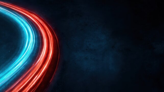 The vibrant trails of red and blue light create an abstract visual feast, symbolizing motion and energy, serving as a stunning backdrop for artistic expression and creative storytelling. - Powered by Adobe