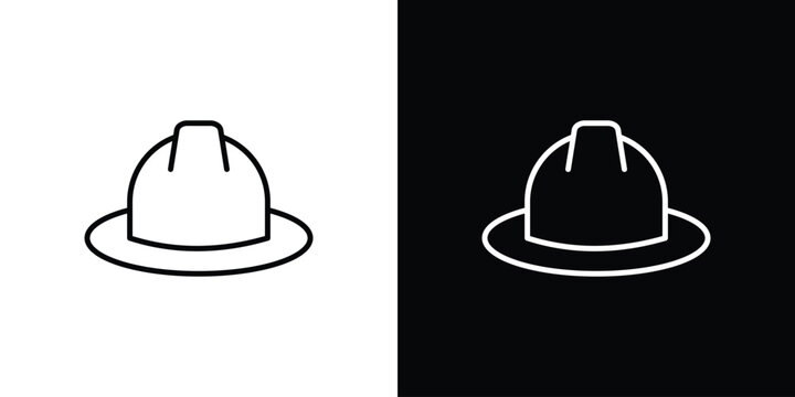 Safety helmet icon in black and white linear versions