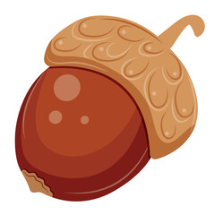simple icon of an autumn nut, namely a brown, ripe acorn with an oak tree cap, icons for various autumn designs and patterns or stickers