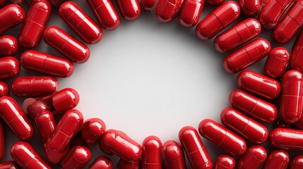   Red capsules in a circle on white surface with center white circle